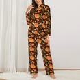 thumbnail image 2 of Honeii Autumn Pumpkin Print Women's Pajama Sets Long Sleeve Button Down Sleepwear Nightwear Soft Pjs Lounge Sets 2PCS-XX-Large, 2 of 7