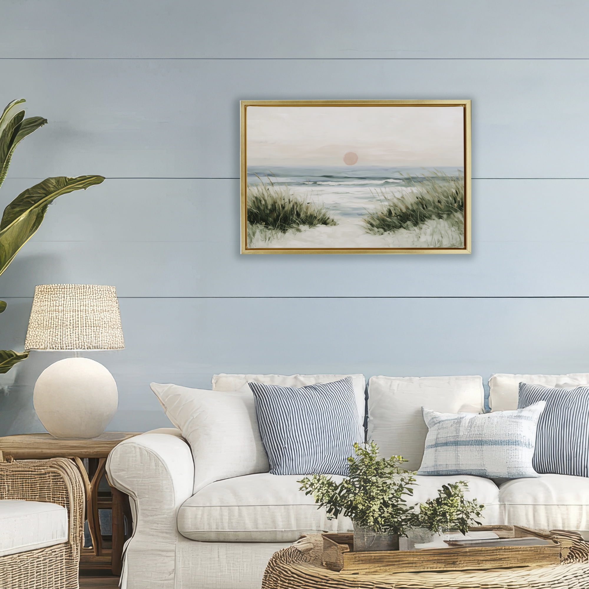 Stupell Industries Coastal Dunes with Wild Beach Grass Gold Framed Floater Canvas Wall Art, design by Chromatic Storm Studio