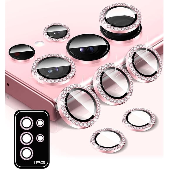 IPG ProLENS Diamond FRAME Camera Lens Protector for Samsung Galaxy S25 Ultra (Pink) Alumina Silicate Tempered Class, HD Clarity, Scratch-Resistant, Individual Lens Cover