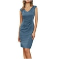thumbnail image 1 of Vestido Corto para Mujeres de Verano, Moda Sexy Color Sólido Plegado sin Mangas Cuello en V para Casual Y Diario, 1 of 7