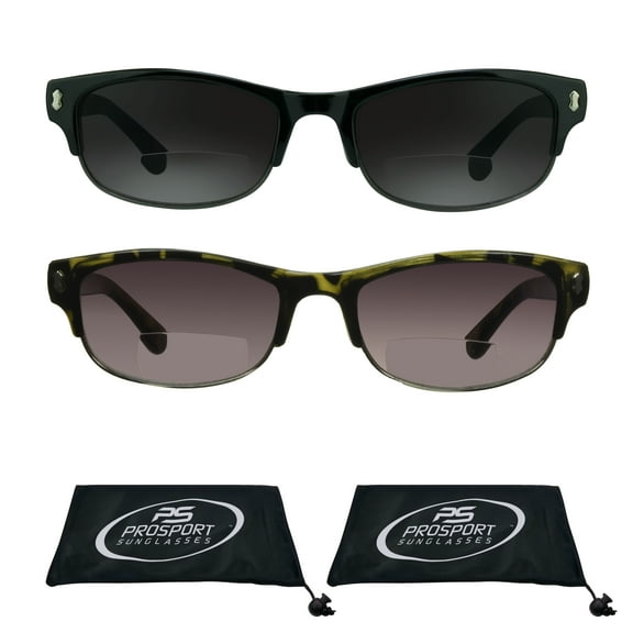 proSPORT 2 Pairs Bifocal Reading Sunglasses for Men and Women. Half Rim with Stud Frames.