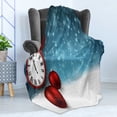 thumbnail image 4 of Clock Soft Flannel Fleece Throw Blanket, New Year Themed Christmas Balls and a Vintage Clock Background with Snowflakes, Cozy Plush for Indoor and Outdoor Use, 50" x 60", Red and Blue, by Ambesonne, 4 of 5