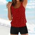 thumbnail image 2 of Ecqkame Tankini Swimsuit for Women Print Two Piece Bathing Suit Crew Neck Conservative Swim Suits with Boy Shorts 01-Red XL, 2 of 5