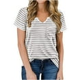 thumbnail image 2 of Clearance under 10.00 LYXSSBYX Short Sleeve Womens Tops Clearance Women Fashion Stripe Print V-Neck Pocket T-shirt Tops Short Sleeve Loose Blouse, 2 of 5