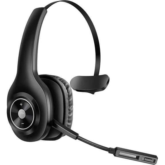KOMI Bluetooth Headset, Wireless Headset with Mic for PC, Bluetooth Headset with Microphone Noise Cancelling, Mute Button, 55H Talk Time, for Cell Phones, Computer, Truck Drivers (Black)