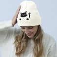thumbnail image 4 of BAVACE White Cat Beanie Hat for Women Men Thick Knitted Cuffed Skull Cap Winter Cute Stuff Accessories Birthday Valentines Day Decoration Gifts Girlfriend Boyfriend Wife Husband Teen Age Ideas, 4 of 6