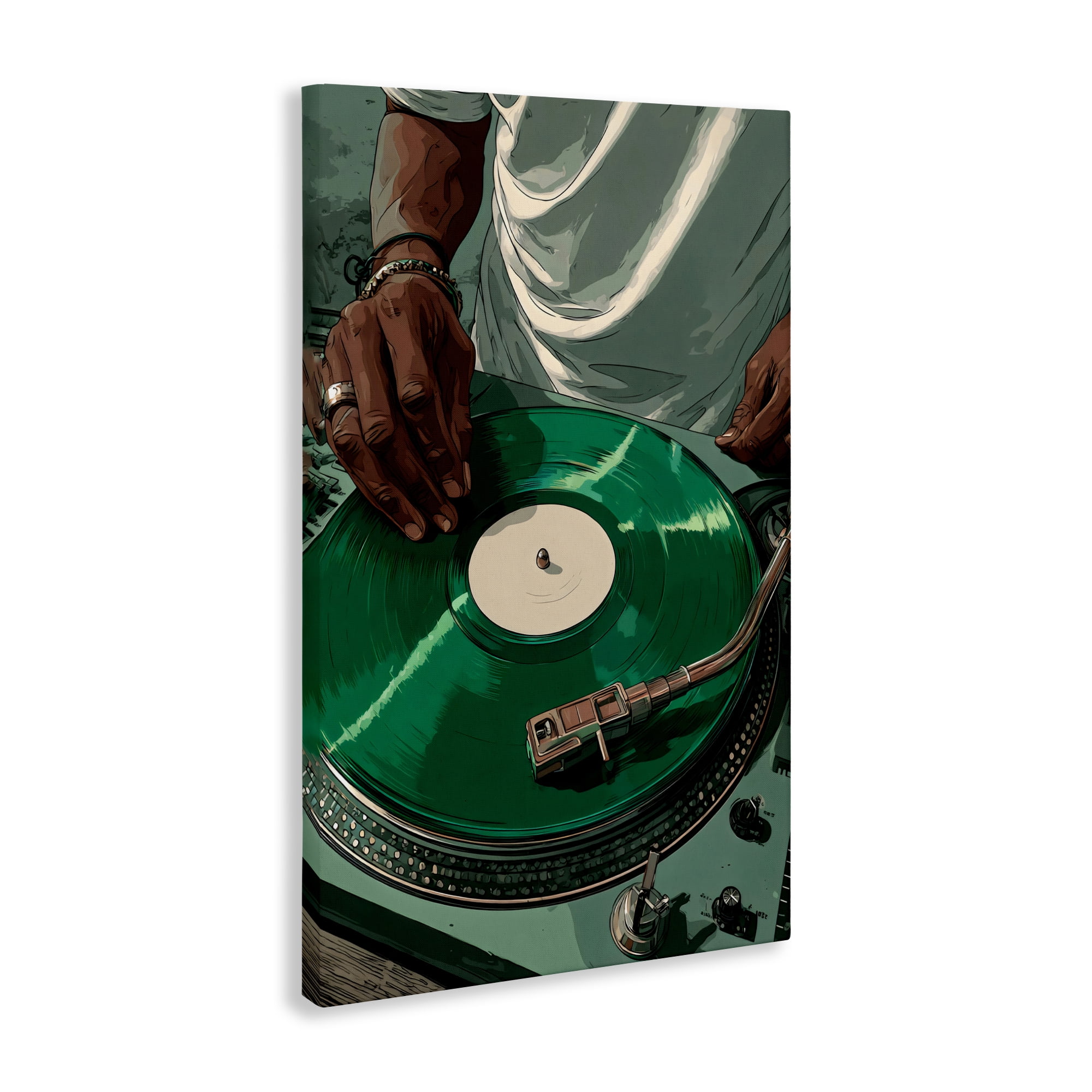 Stupell Industries DJ Spinning Green Record Canvas Wall Art, design by Franklyn Gregory