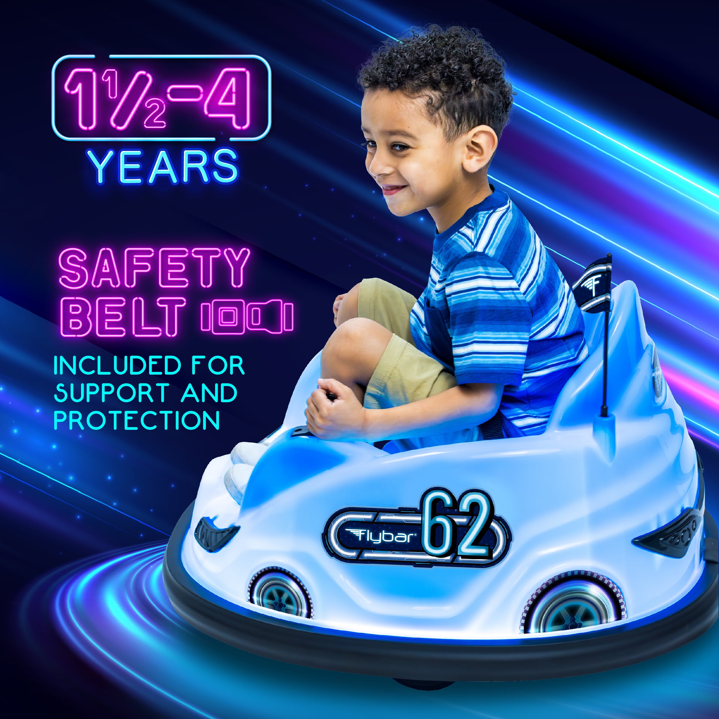 6V Blue Glow Bumper Car, Battery Powered Ride on for Children, Ages 1.5+, by Flybar