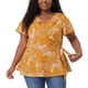 thumbnail image 1 of Blusa envolvente de manga corta con lazo en la cintura para mujer de tallas grandes Agnes Orinda, floral de verano, 2X, amarilla, 1 of 6