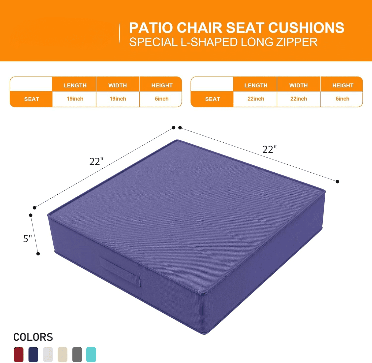 22 x 22 x5" Outdoor Chair Cushions Set of 2, Waterproof Outdoor Seat Cushions for Patio Furniture, Patio Chair Cushions with Handle and Ties, Square Outdoor Chair Pads,