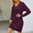 thumbnail image 5 of Besolor Sweater Dress for Women Long Sleeve V Neck Cable Knit Pullover Sweaters Casual Knit Fall Mini Dresses, 5 of 7