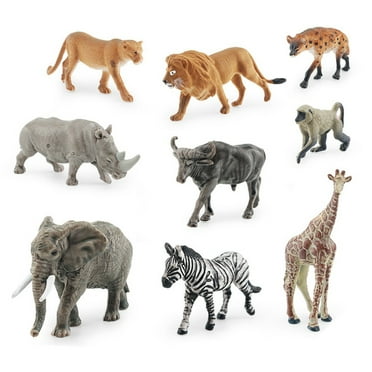 9 Pcs Wild Creatures Tube Realistic Animal Figurines Toys, Lion, Tiger, Bear, Moose, Rhino, Zebra, Woodland Creatures Figurines