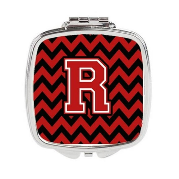 Carolines Treasures Letter R Chevron Black & Red Compact Mirror - Black & Red - 3in. H x 0.3in. W x 2.75in. L