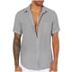 thumbnail image 2 of Blusa y camisa de manga corta con cuello vuelto para hombre, blusa informal de moda con botones y retazos, blusa de manga corta con cuello alto, blusa de poliéster para hombre, 2 of 6