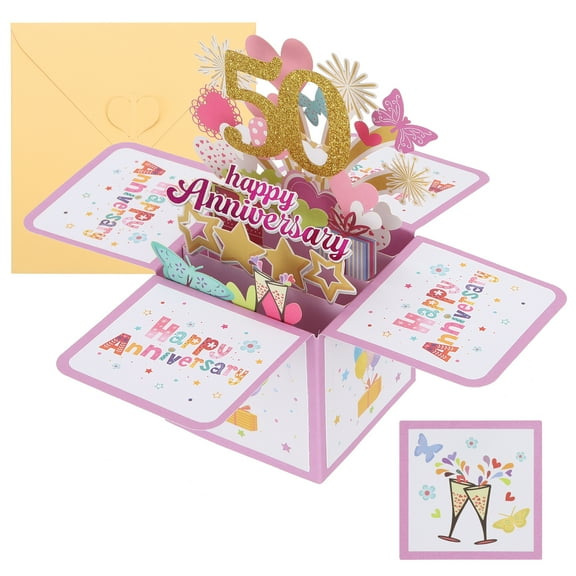 50 Year Anniversary Card, Happy Anniversary Cards Wedding Anniversary Card for Wife Men Her, Pink