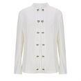 thumbnail image 4 of Olyvenn Double-Breasted Stand Collar Jacket for Women Dressy Slim Fit Business Casual Long Sleeve Cardigans Jacket White S, 4 of 6