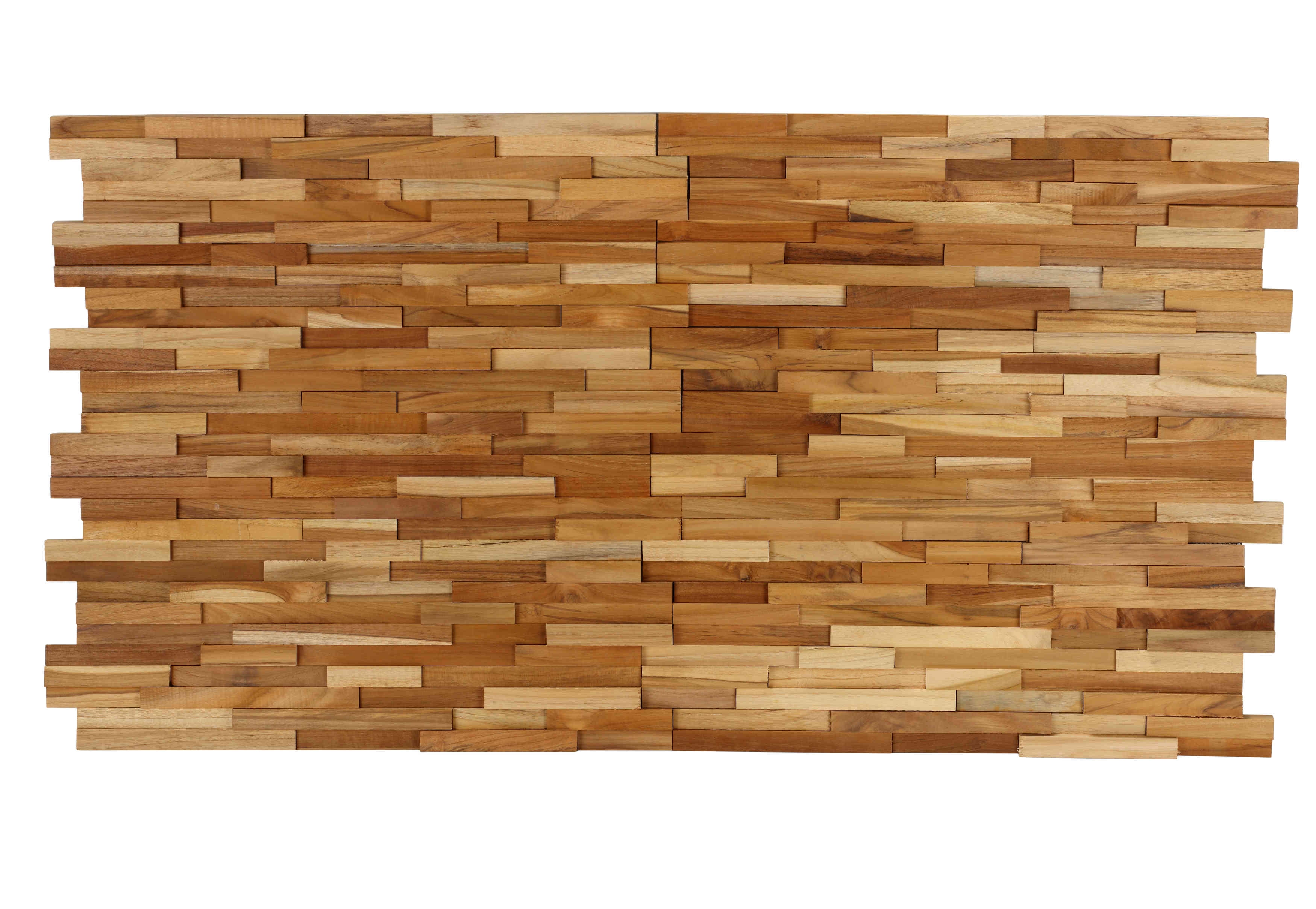 Bare Decor EZ-Wall 3D Mosaic Tile in Solid Teak Wood, Set of 10 Natural Finish Tiles