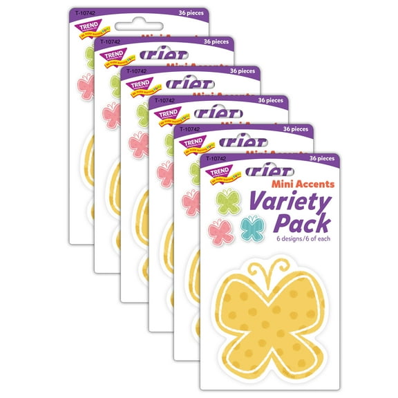 TREND Garden Butterflies Mini Accents Variety Pack, 36 Per Pack, 6 Packs