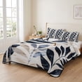 thumbnail image 2 of Twin XL Quilt Set 68''x98'', Navy Blue Palm Leaf Lightweight Bedspread Coverlet Set with 2 Pillow Shams, Vintage Botanical Tropical Leaves Breathable All Season Quilt Bedding for Dorm/Guest Room, 2 of 9
