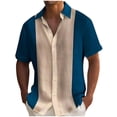 thumbnail image 1 of Shirts for Men Summer Mens Color Blocking Short Sleeved Shirt Fashionable Oversized European Style Collar Cardigan, 1 of 6