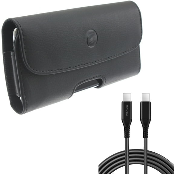 PD Fast Charger Cord 10ft Long USB-C Cable w Leather Case Belt Clip for Samsung Galaxy A73 5G,A13 5G,A03s Phones - Power Wire (Type-C to Type-C) Sync, Holster Cover Pouch Loops