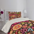 thumbnail image 2 of Ambesonne Groovy Quilted Coverlet 2 Pcs, Hippie Paisley Leaves, Twin Size, Multicolor, 2 of 4