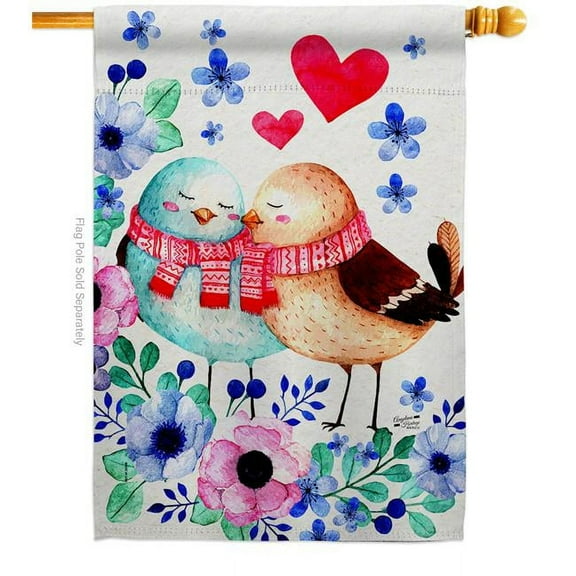Angeleno Heritage H137466-BO Winter Sweet Birdes Springtime Valentine Double-Sided Garden Decorative House Flag, Multi Color