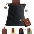 thumbnail image 1 of Foraging Bag, Belt Bag, Handmade Cowhide Canvas Foraging Bag, Haversack Bushcraft Bag Storage Folding Bag for Travel Camping Hiking, Leather Drawstring Bag, 1 of 7