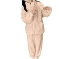 thumbnail image 3 of Sriper Fleece Pajama Sets for Women 2 Piece Winter Fuzzy Homewear Outfits Zip Up Long Sleeve Thermal Sleepwear Tops Soild Color Warm Nightwear Textured Elastic Waist Long Pants Ladies Loungewear, 3 of 5