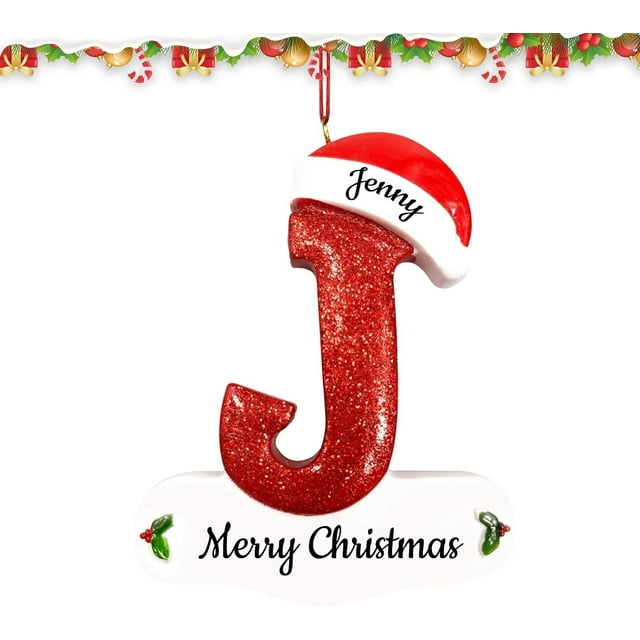 Adornos navideños familiares personalizados, colgante con monograma de nombre personalizado, adornos para árboles de Navidad 2024, colgantes navideños con purpurina brillante, adornos navideños con te