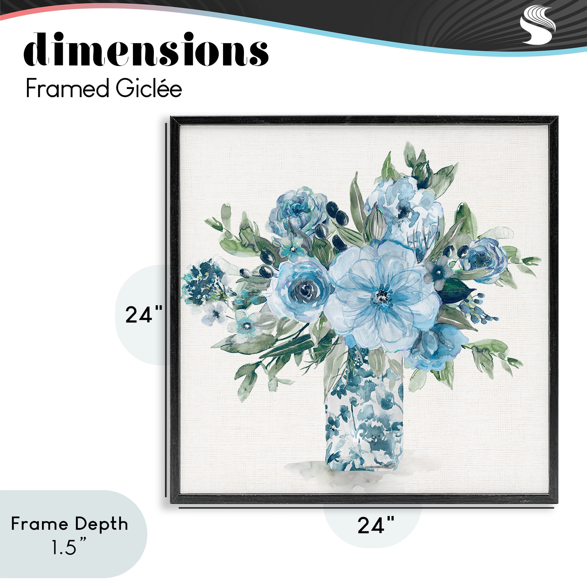 Stupell Industries Pastel Blue Bouquet Foliage Black Framed Giclee Art, design by Carol Robinson