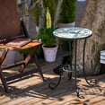 thumbnail image 5 of Patio Side Table and Plant Stand, 21" End Table with 14" Ceramic Tile Top for Porch Garden Decor, Indoor and Outdoor Accent Table, Living Room Bedroom Balcony Furniture for Home Garden, Floral, 5 of 9