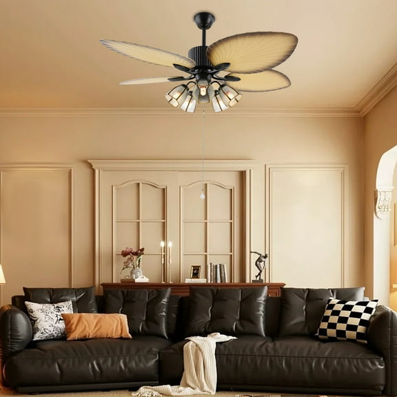 52" Ceiling Fan Light Reversible 5 Palm Tropical Blades with Remote Control