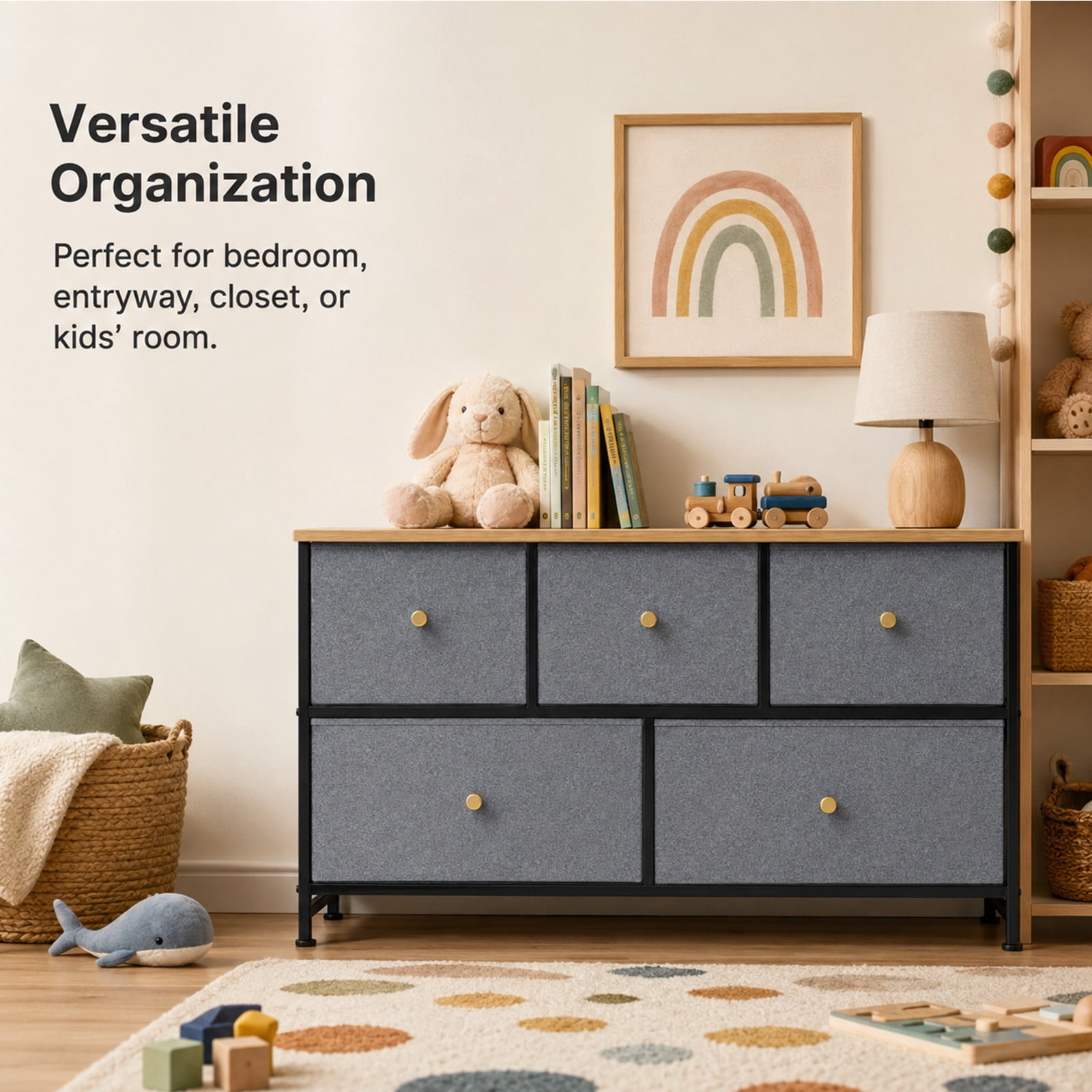 Alvantor 5/7 Drawer Fabric Dresser, Storage Tower for Bedroom and Closet, Chest of Drawers with Sturdy Steel Frame & Wooden Top for Living Room, Entryway