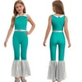 thumbnail image 6 of iiniim Shiny Lapel Neck Dance Leotards for Girls Sleeveless Metallic Mini Dots Bell Bottomed Tessels Jumpsuit Dancewear Green 10, 6 of 7