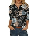 thumbnail image 1 of PEZHADA Blouses pour Femmes Manches Longues Mode Trois Quarts Col en V Rétro Imprimé de Pâques Hauts Amples Blouse, 1 of 9
