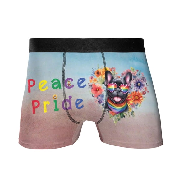 Peace Love Pride French Bulldog with Rainbow Sunglasses LGBT LGBTQ All Over Print Boxer Briefs Underwear for Men Dad Dog Lover Gifts - 01004