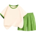 thumbnail image 2 of CYRBOKO Boys Girls Outfit Sets, Short Sleeve Athletic Elastic Waist Cotton Two-piece Sets Green Size 10-12 T, 2 of 5