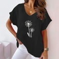 thumbnail image 2 of WREESH Casual Cotton Linen Graphic T-Shirt Women's Loose V-Neck Short Sleeve Top Black, 2 of 5