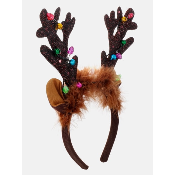 Way to Celebrate Light Up Fuzzy Reindeer Antler Headband, Multicolor, 1 Piece, One Size Fits Most