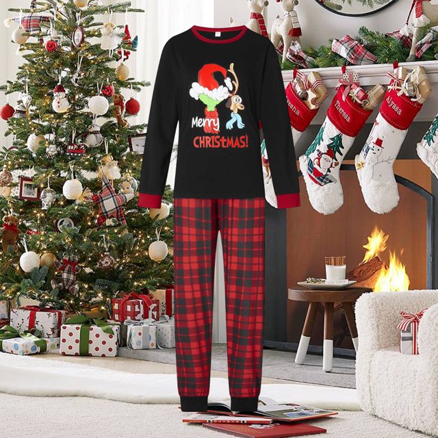 Pijamas Navideñas Conjunto de pijama de 2 piezas Traje diario con cintura elástica y estampado informal familiar Ygjytge Negro*mujer T M para Unisex