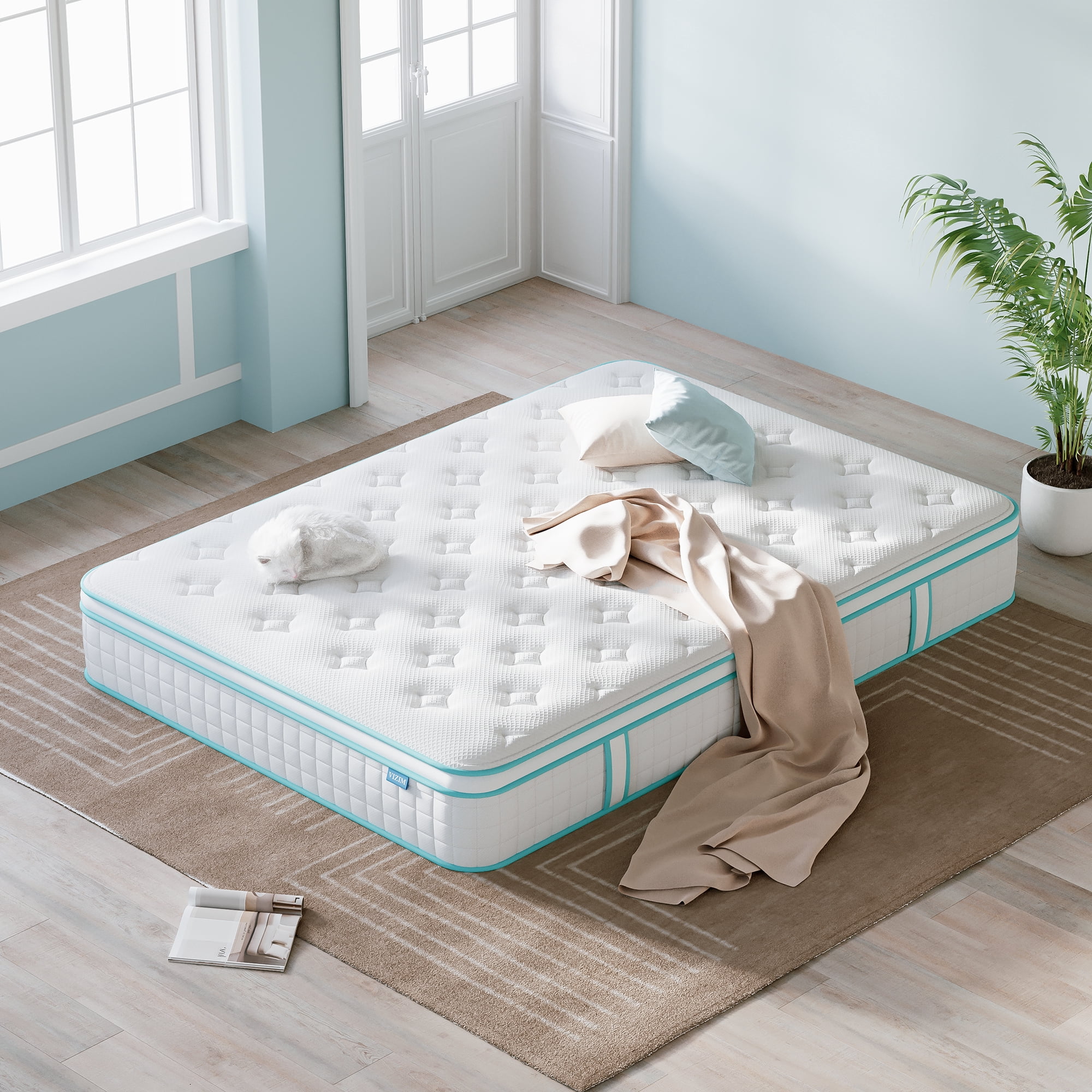 Twin Mattress, VIZIM 10 Inch Wave Memory Foam & Pocket Spring Hybrid Mattress in a Box for Pressure Relief, CertiPUR-US Certified