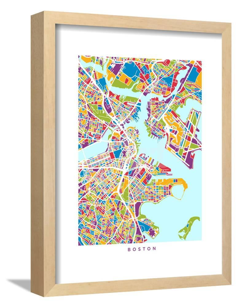 Boston Massachusetts City Street Map, Framed Art Print Wall Art by