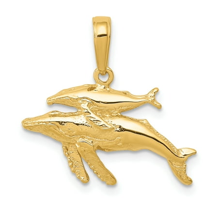 14k Yellow Gold Mother Baby Humpback Whale Necklace Pendant Charm