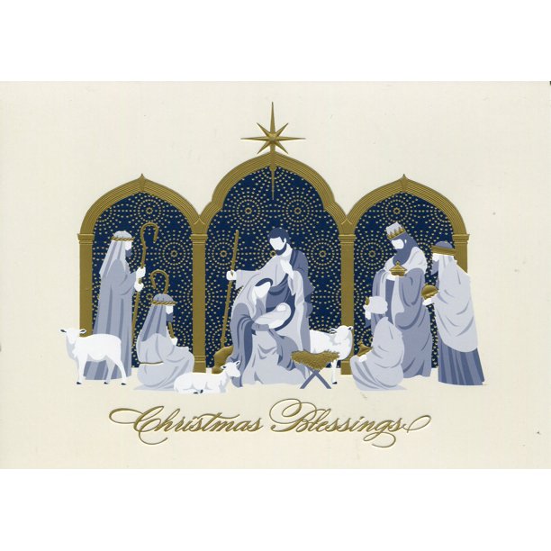 Religious Christmas Cards - &quot;Christmas Blessings&quot; - Nativity in foil - 16 Cards &amp; Envelopes
