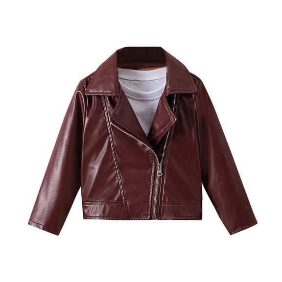 Edvintorg Boys Rain Jackets Size 2-11 Leather Long Sleeve Notch Lapel Zip up Coat Kids Clothes Boys