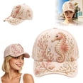 thumbnail image 2 of Ocean Animal Baseball Cap Pastel Coastal Sun Hat Adjustable Breathable 3D Embroidery Rhinestone Beach Hat for Women Summer Outdoor, 2 of 6