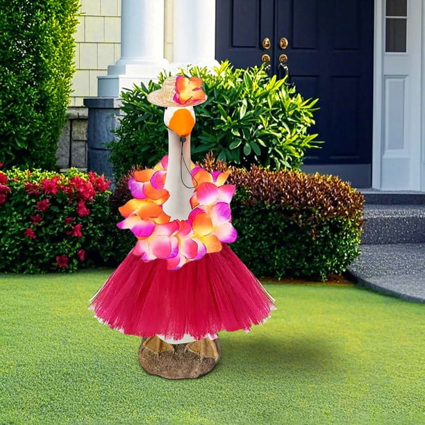 Decoraciones para el Día de los Caídos, decoraciones para el 4 de julio, decoraciones patrióticas, falda de hierba hawaiana, conjunto de festival de gansos blancos grandes, decoración de esculturas, f