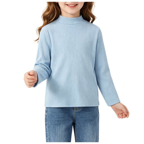 JFOPQVSM Girls Long Sleeve Shirts Girls T Shirts Size 2-10Y,Ribbed Tees,Crewneck,Cotton,Cute Undershirts,Base Layering,Pull On,Comfy