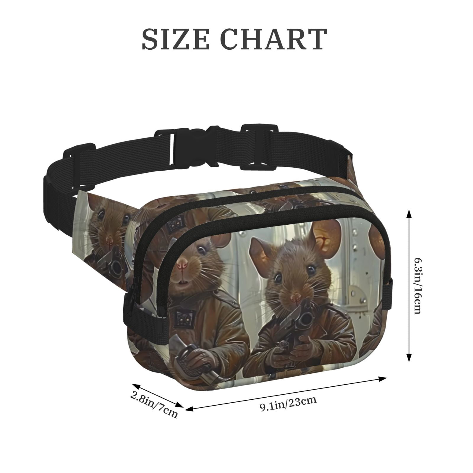 Picia Steampunk Space Mice Warriors Print Square Double-Layer Waist Bag Mini Adjustable Waist Belt Bag Exercise Running Travel Hiking